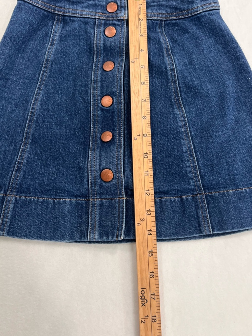 Madewell Denim Mini Skirt Button Front A Line Blue Size 00 Stretch Cotton Casual - Picture 9 of 9